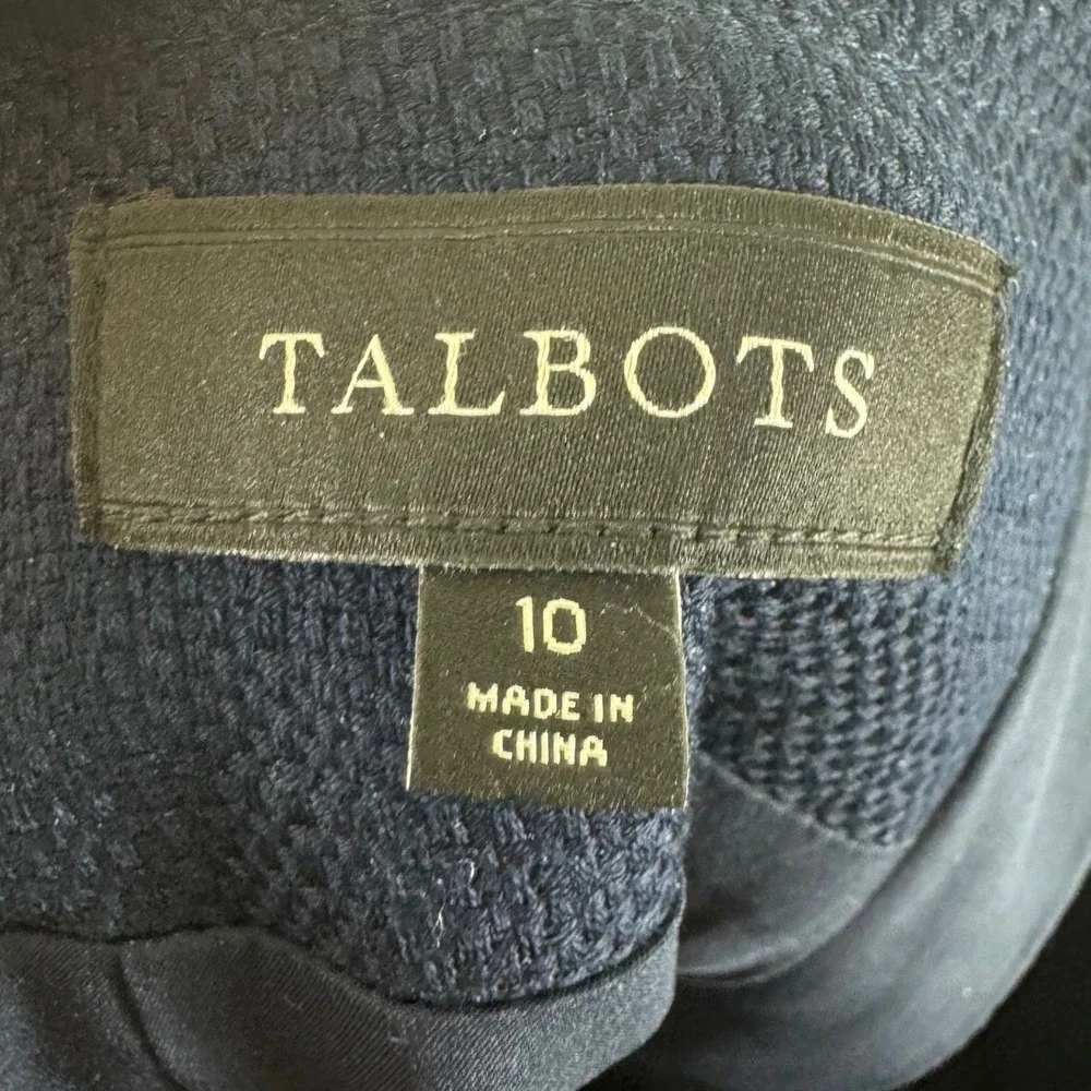 Talbots Navy Blue Textured Cotton Blend Pencil Skirt Size 10 Career Professional